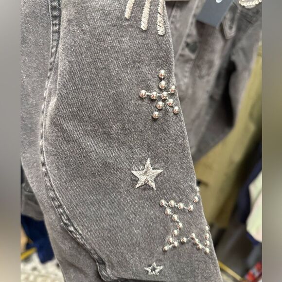 Driftwood Shooting Star Embroidered Beaded Denim Jacket In Black - Picture 6 of 6